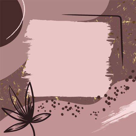 Pastel grunge background frame with empty place. Light brown color with leaf, gold strokes vector illustration.のイラスト素材