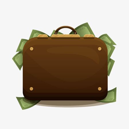 Suitcase overflowing with cash. The concept of financial success, wealth, jackpotのイラスト素材