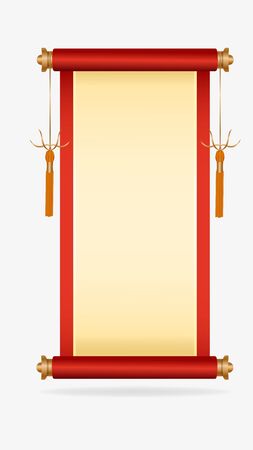 Realistic 3D Asian scroll with two cords located on the sidesのイラスト素材