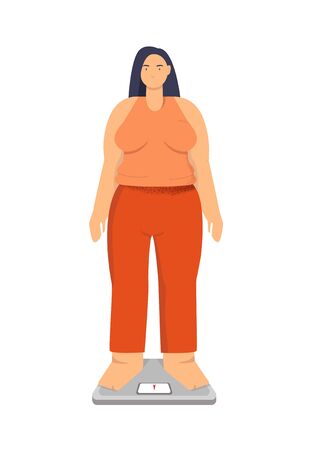 Woman obese on the scales. The concept of extra poundsのイラスト素材