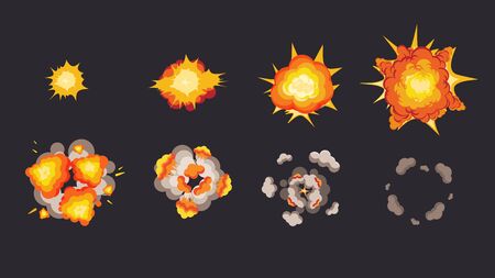 Explosion animation in storyboard. Energy detonating explosives with subsequent phases.