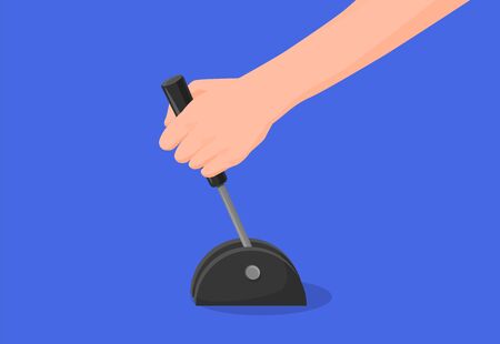 Male hand using mechanical level vector graphic illustration. Manual change speed or directionのイラスト素材