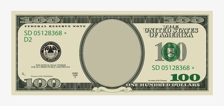One hundred dollars bill template. American banknote with empty portrait center.のイラスト素材