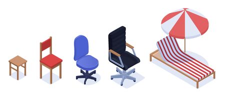 Chairs career growth indicator concept. Career growth of person in form chairs.のイラスト素材