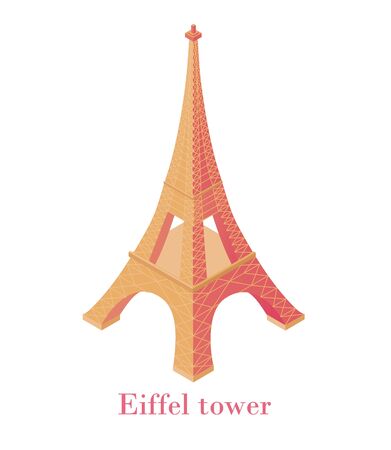 Eiffel Tower Isometric. Architectural wonder of world symbol Paris historical monument to vintage art famous place romantic meetings and tourism tall yellow metal vector structure.のイラスト素材