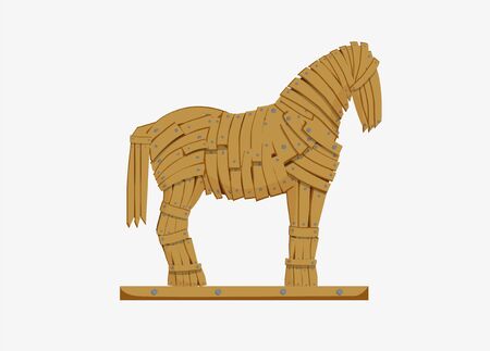 Trojan horse illustration. Mythicaln statue horse military deception Greek troops monument to historical trick war imperceptible penetration infliction of tangible vector damage.のイラスト素材