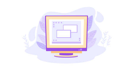 Personal computer in flat style. Modern electronic technologies in work and games smart online wireless communication colorful and clear images with high vector processing speed.のイラスト素材