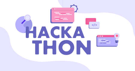 Hackathon illustration. Forum for software developers modern programming and coding technologies digital teamwork successful solution of vector tasks.のイラスト素材