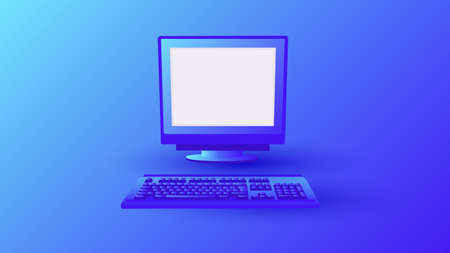 Gradient old error computer. Retro pc on blue background classic monitor and system equipment from the 80s and 90s. flat block gaming working vector.のイラスト素材