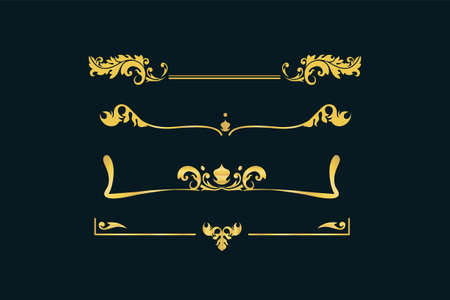 Gold vintage ornament set. Victorian retro floral pattern ornament baroque decorative element elegant classic filigree luxury antique element royal vector invitation.のイラスト素材