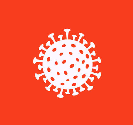 Red danger of coronavirus. Biological epidemic of white viral bacteria pandemic and critical infection warning respiratory infection causing fatal consequences for vector organism.のイラスト素材