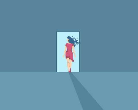 Woman makes life choice concept. Options for possible solutions to situations new career path or sacrifice for sake of family taking responsibility possible vector consequences.のイラスト素材