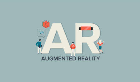 AR augmented virtual reality. Modern digital technology visual applications assistance in business corporate solutions creative graphic form used in gadeets vr vector entertainment work concept.のイラスト素材