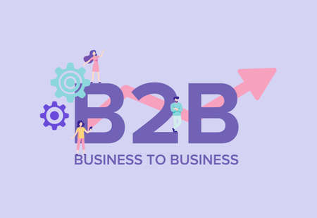 B2B business to business illustration. Marketing commerce system for transactions and industrial enterprises corporate economy and strategic financial supply electronic vector sales chain.のイラスト素材