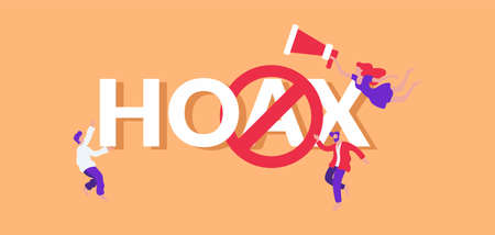 Hoax and fake illustration. Fraudulent information warning misinformation message propaganda victory and dissemination of deliberately false advertising to which must be treated with vector caution.のイラスト素材
