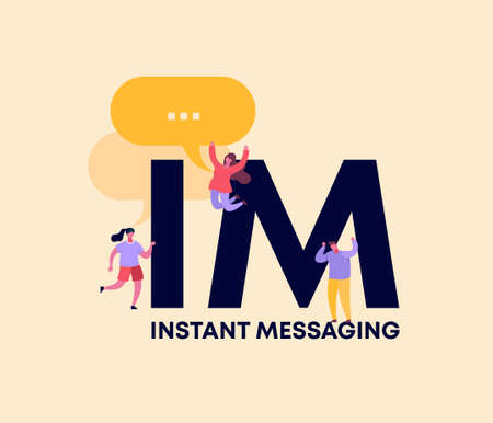 IM instant messaging. High speed information transfer and coding technologies and web software digital graphic scripts and business monitoring interfaces poster of mobile vector applications.のイラスト素材