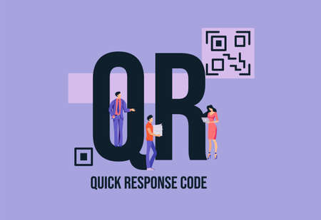 QR Quick response code. Binary code for product identification management business strategy payment by credit card social media marketing technologies vector informational online reference.のイラスト素材
