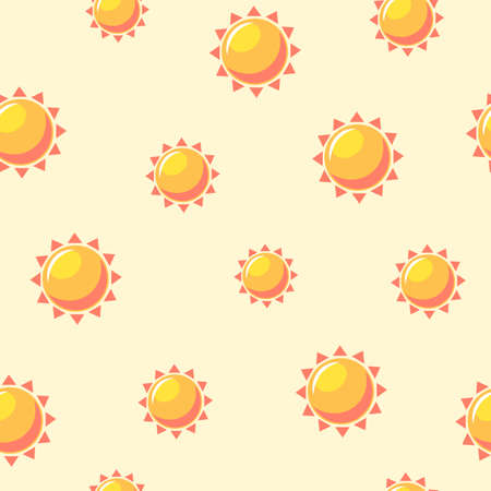 Warm suns seamless pattern. Bright orange lights on pale yellow background high warming up...