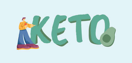 Keto diet banner. Healthy organic food mixture of vegetables and meat balance natural protein with fats fresh fish steak and avocado salad with herbs natural health for vector weight loss.のイラスト素材