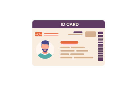 ID card character template. Secure pass identification card with personal information with photo and signature plastic vector data professional badge as working ID of identity.のイラスト素材