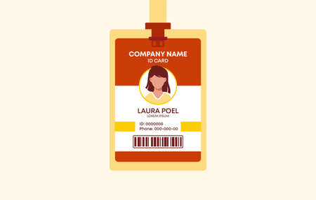 Working ID card template. Identification card company employee secure pass with personal character information with photo and signature plastic vector data professional badge working ID of identity.のイラスト素材
