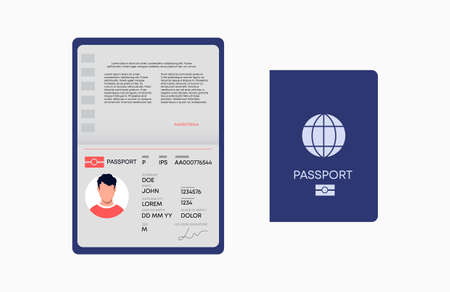 International passport vector. Character identification with citizenship and residence permit...