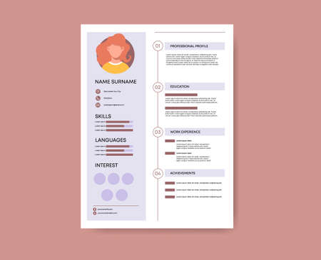 Professional SV profile. Modern corporate resume for an employer application for employee with work experience knowledge and abilities personal data and qualifications of vector specialist.のイラスト素材