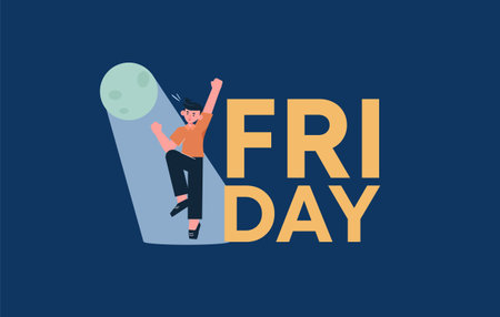 Friday fun illustration. Joyful rest after working week motivation for celebration and joint festivities in bar and club day of inspiration for pleasant vector entertainment.のイラスト素材