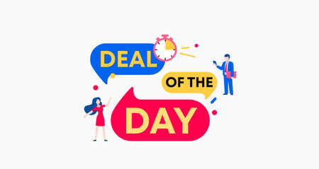 Deal of the day. Discount marketing offer and special offer product promotion and active retail shopping best time to shop and holiday in store and mall for vector shopper.のイラスト素材