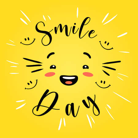 Yellow smile day. Joyful happy faces in expression make cute grimaces universal celebration laughter...