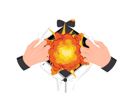 Explosion in chest concept. Powerful heart attack with ruptured aorta attack respiratory...