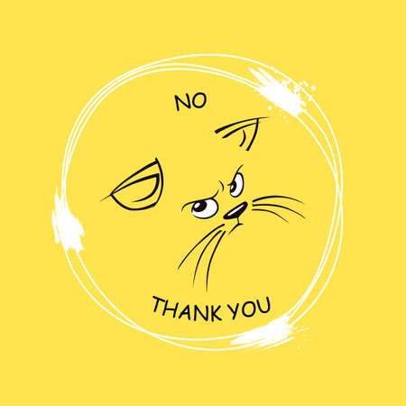 Cats displeased drawing face no thanks. Yellow angry expression muzzle sticker and expression distrustful grumpy vector kitty.のイラスト素材
