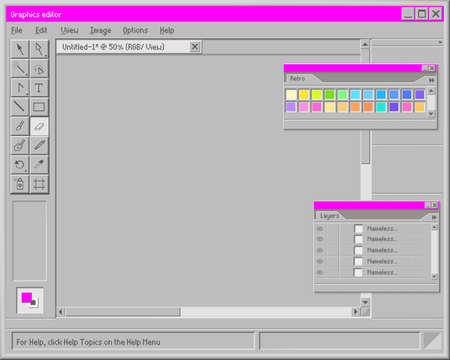 Retro graphic editor interface. Custom old drawing and web art program with color display online...
