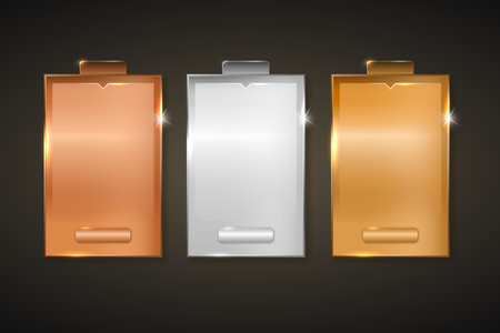 Precious metal advertising boards template. Bronze banner for interface testing and silver with business opportunities elite gold subscription for ultimate comfort and commercial vector.のイラスト素材