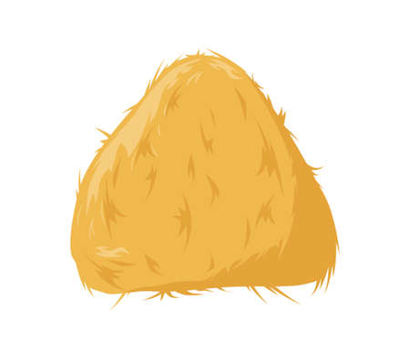 Yellow haystacks. Harvesting of golden wheat with tossing and stacking agricultural feed for cattle and preparing vector hayfields.のイラスト素材