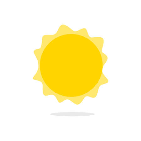 Bright cartoon sun. Yellow luminary with scalloped rim of hot rays abstract energy of heat and vector lightのイラスト素材