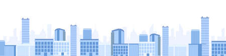 City landscape with skyscrapers. Modern metropolis with blue industrial and residential buildings creative architecture with silhouettes of glass and vector concrete.のイラスト素材