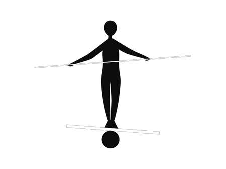 Silhouette of man is balancing with pole. Minimalist figure keeps balance on board with ball life harmony and search for right path in career.のイラスト素材