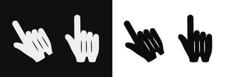 Hand cursors in white and black gloves. Digital pointer for selecting online actions and turning on computer vector programs.のイラスト素材