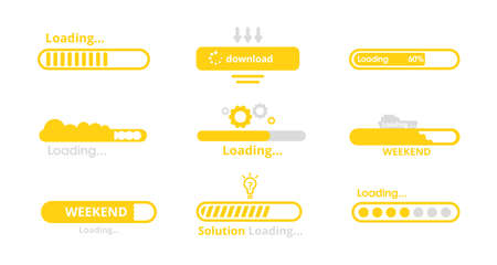 Loading yellow line scale set. Interface web information downloading indicator bars and installing...