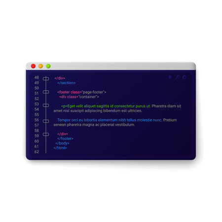 Digital windows with code template. Development of website with programming and coding commands and...