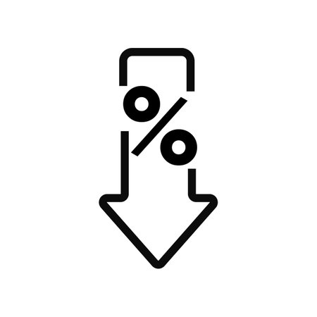 Percentage discount icon. Black arrow pointing down as marketing offer symbol with cost reduction commercial business vector modelのイラスト素材