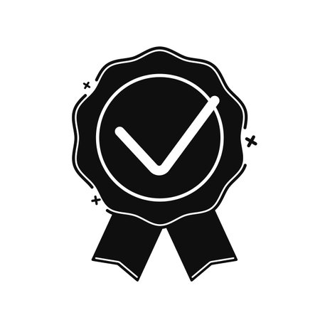 Black quality mark icon. Quality certificate award for luxury products with winner checkmark and successful vector endorsementのイラスト素材