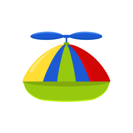 Colored baby hat with propeller icon. Funny striped cap with blue and green stripes with fun helicopter vector designのイラスト素材
