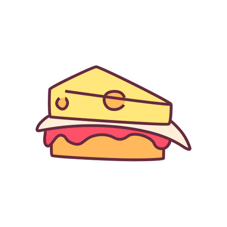 Appetizing sandwich. An appetizer of bread with cheese and ham for quick tasty satiety with traditional vector compositionのイラスト素材