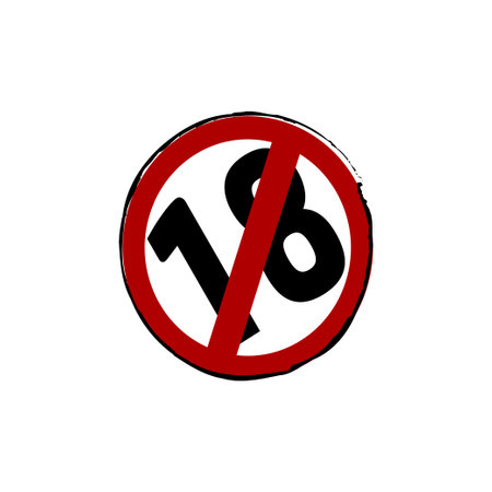 Prohibited under 18 years old sign. Round warning notice that the material and information contains scenes for adult viewing and vector visitingのイラスト素材