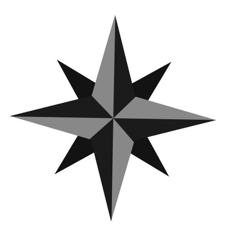Black wind rose. Discovery compass symbol for geographic exploration and wayfinding on sea and land vector cartographyのイラスト素材