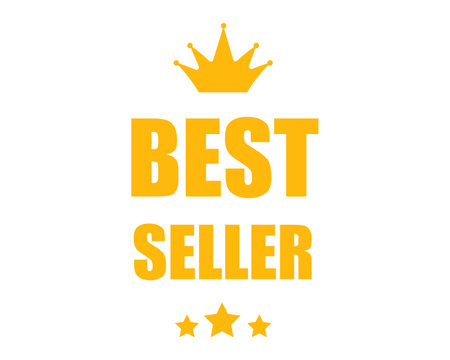 Golden best seller with crown. Advertising label award to qualified marketer for promotions and volumes of advertising vector salesのイラスト素材