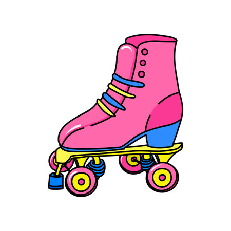 Comic boot with roller skate. Retro sport item for fun riding and fun fitness activities in 80s and vector 90s styleのイラスト素材