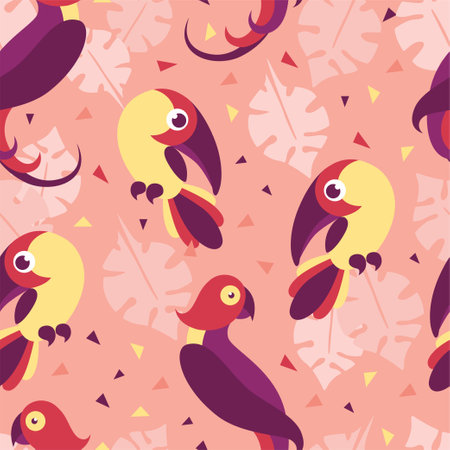 Birds in jungle pattern seamless. Exotic creative tropical bird toucan of paradise decoration...